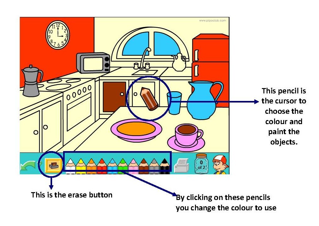 Colouring game with COME AND PLAY WITH PIPO